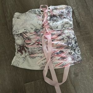 🗝️Pink lace up ribbon top🎀🪽